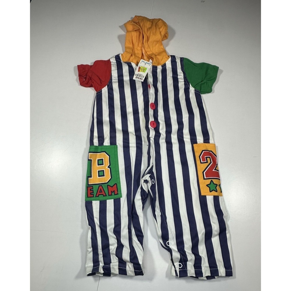 Hopscotch Vintage 90's Infant Romper 12mo Boys Blue Striped Hooded NEW With Tags